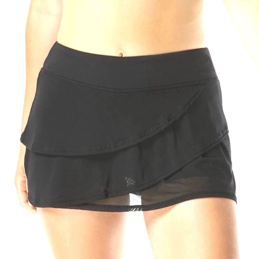 New Coco Reef Tiered Size L Skirted Short Skirt Swim Bottom Black MSRP $70